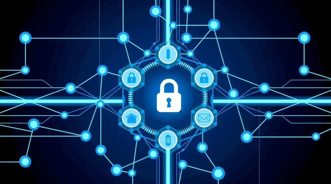 Abstract representation of secure data transfer with encrypted lines and digital lock